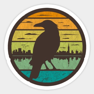 Crow Retro City River Scene Sticker